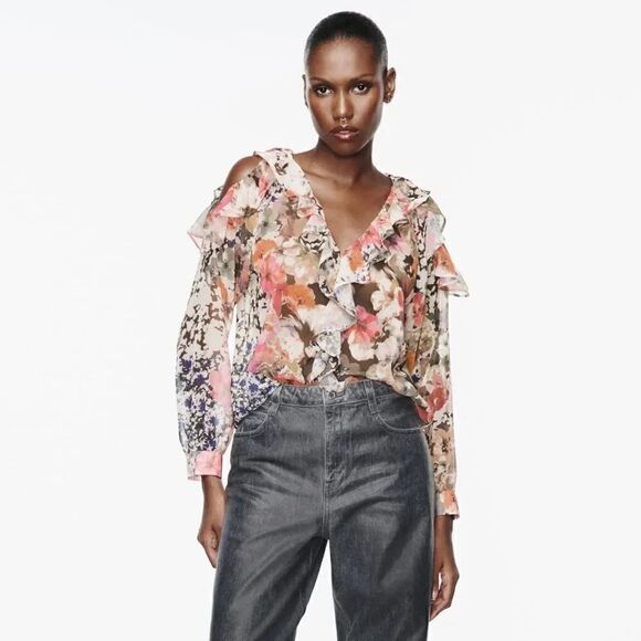 ZARA FLORAL PRINT SHIRT - Picture 1 of 9